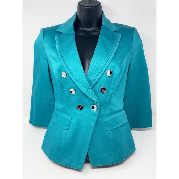 White House Black Market Jackets & Blazers - WHBM Teal 3/4 Sleeve Classic Lined Blazer Size 00